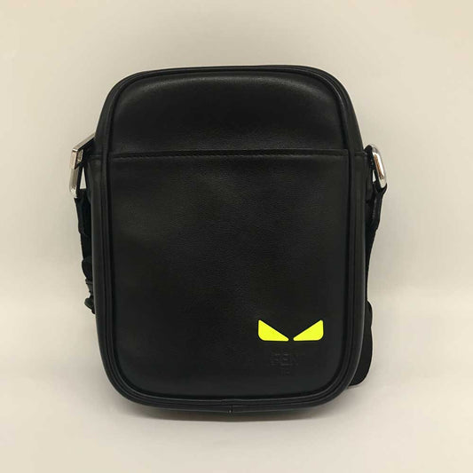 Fendi Leather Shoulder Bag Black Neon Yellow