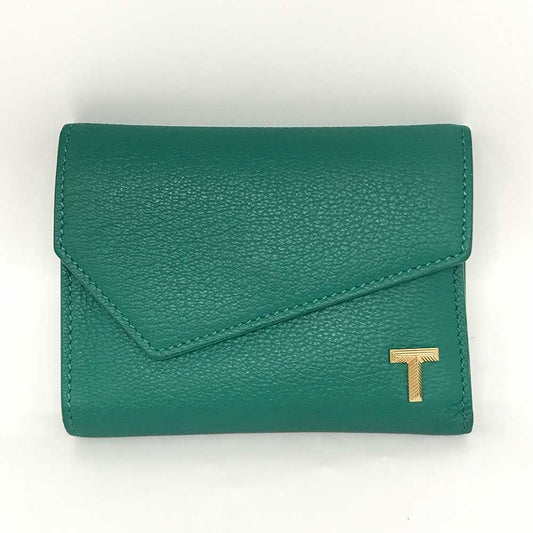 Tiffany & Co T Wallet Tri-Fold Goat Leather Emerald