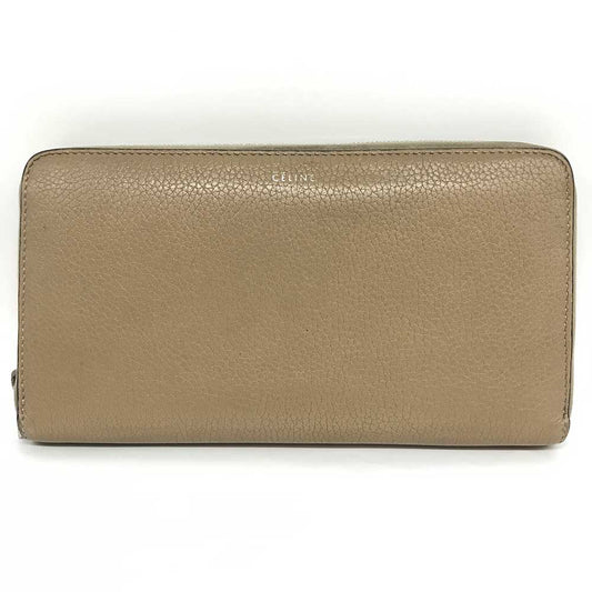 Celine Beige Leather Zip Around Wallet