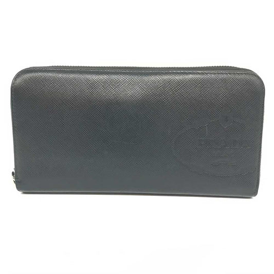 Prada Saffiano Leather Zip-Around Long Wallet Black