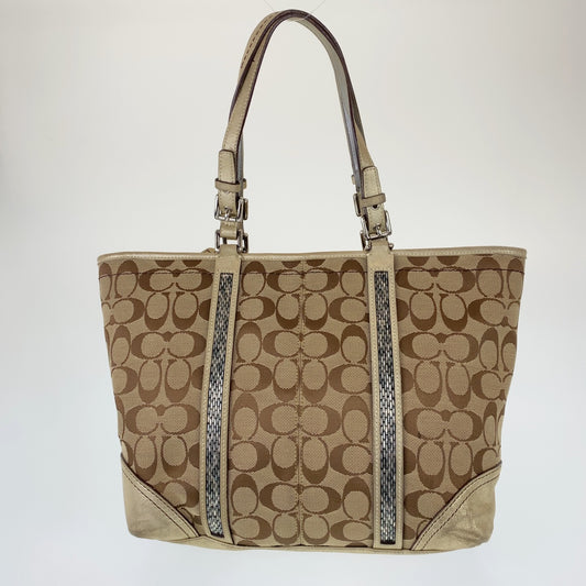 Coach Signature Brown Leather Canvas Tote Bag