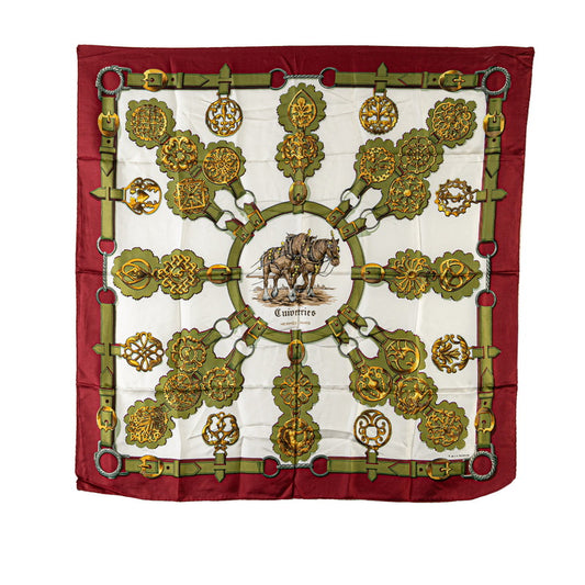 Hermes Silk Scarf Cuivreries Wine Red White