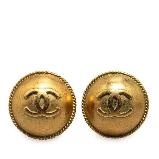 Chanel Vintage Coco Mark Round Earrings Gold