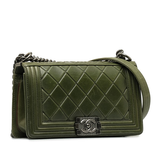 Chanel Boy Shoulder Bag Green Leather