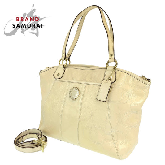 Coach Signature Cream Beige 2way Tote Bag