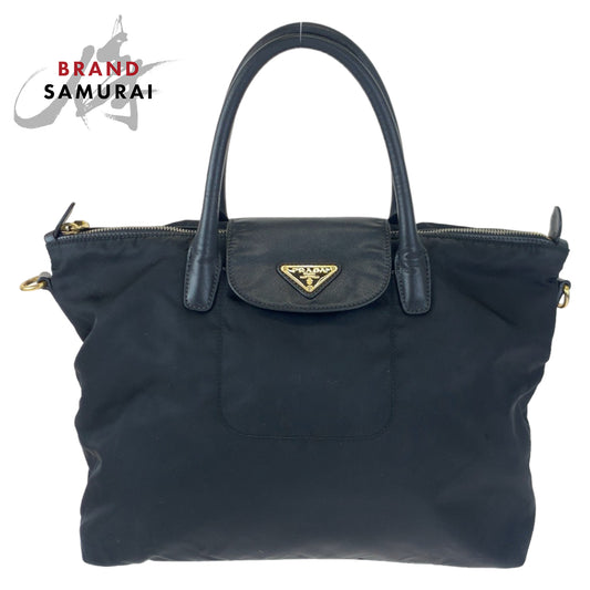 Prada Nylon Leather Tote Bag Black