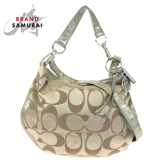 Coach Signature Convertible Hobo Bag Beige Canvas