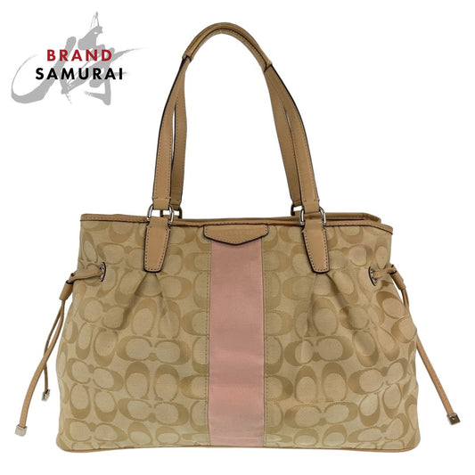 Coach Signature Canvas Handbag Beige Pink