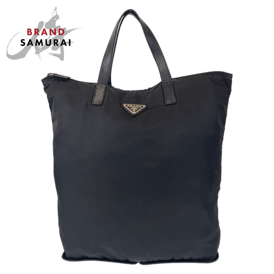 Prada Nylon/Leather Tessuto Triangle Logo Tote Bag