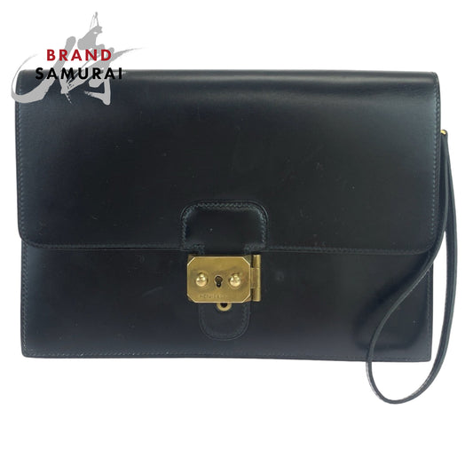 Hermes Vintage Black Box Calf Clutch Bag