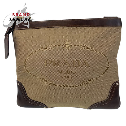 Prada Canvas Logo Jacquard Shoulder Bag