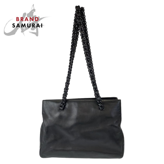 Prada Leather Tote Bag Black Silver Hardware