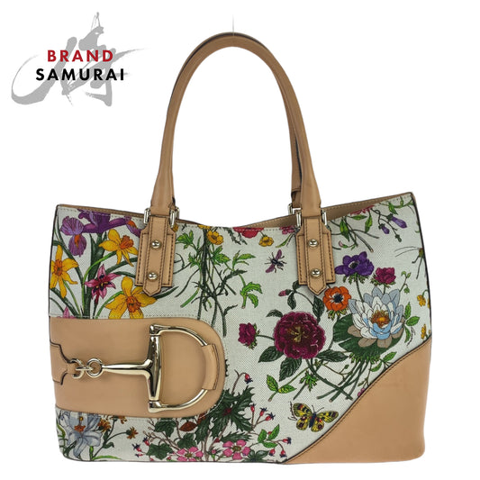 Gucci Horsebit Flora Canvas Leather Tote Bag