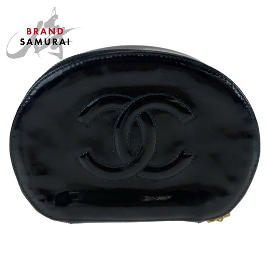 Chanel Black Enamel Pouch with Mirror