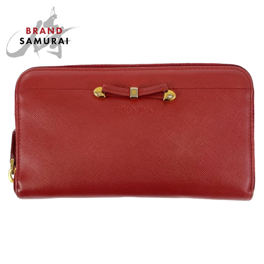 Prada Saffiano Leather Ribbon Wallet Red