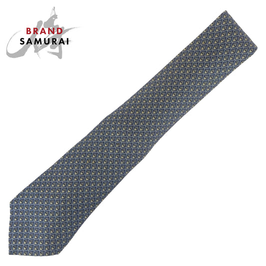 Hermes Silk Diamond Pattern Tie Blue White