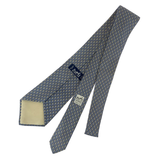 Hermes Silk Diamond Pattern Tie Blue White