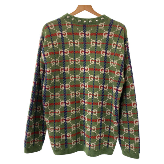 Gucci Wool/Metal Neck Studs GG Pattern Sweater