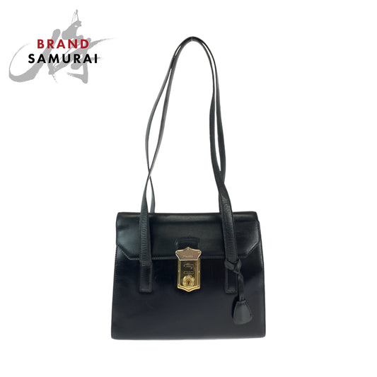 Prada Leather Shoulder Bag Black Gold Hardware