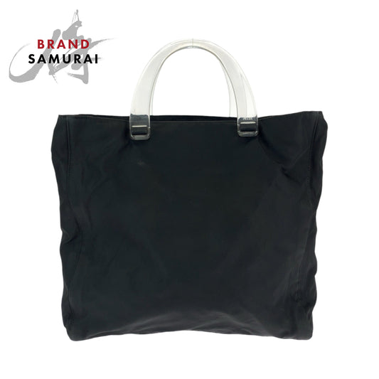 Prada Nylon Tessuto Logo Plate Clear Handle Tote