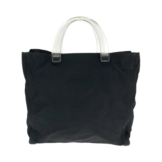 Prada Nylon Tessuto Logo Plate Clear Handle Tote