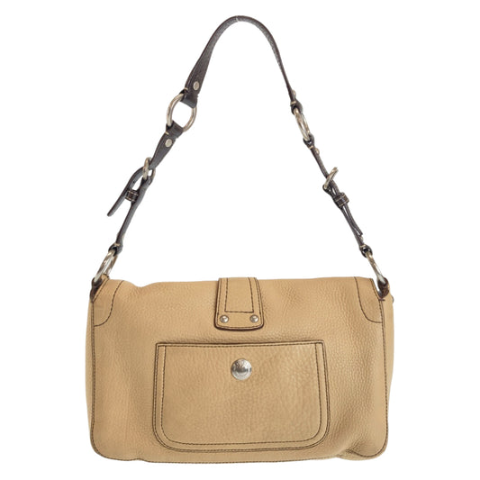 Coach Leather Shoulder Bag Beige Brown