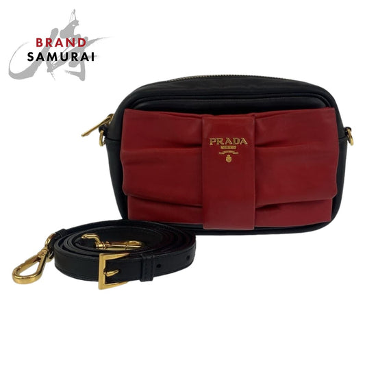 Prada Leather Ribbon Motif Shoulder Bag