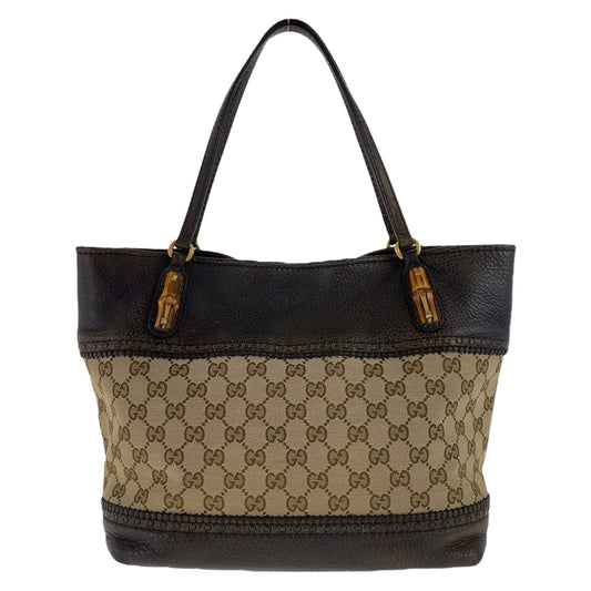 Gucci Bamboo GG Canvas Leather Tote Bag