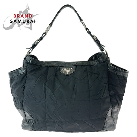 Prada Nylon Leather Tessuto Hobo Shoulder Bag