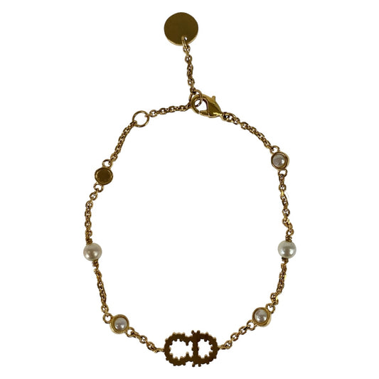 Dior Gold Metal CD Logo Faux Pearl Bracelet