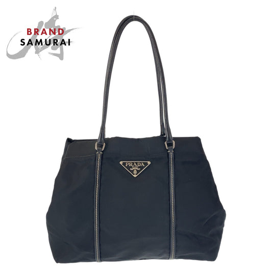 Prada Nylon Leather Tessuto Logo Tote Bag