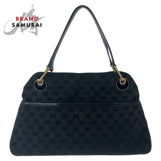 Gucci Black GG Canvas Leather Tote Bag