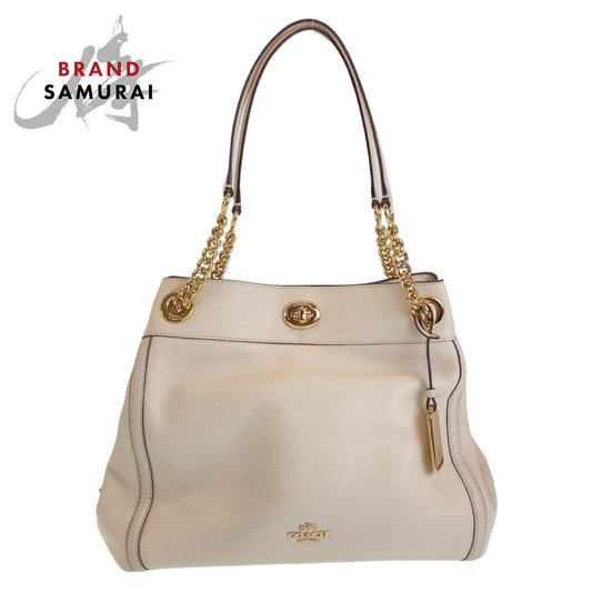 Coach Leather Tote Bag White Gold Hardware