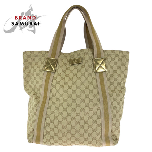 Gucci Beige Gold GG Canvas Tote Bag