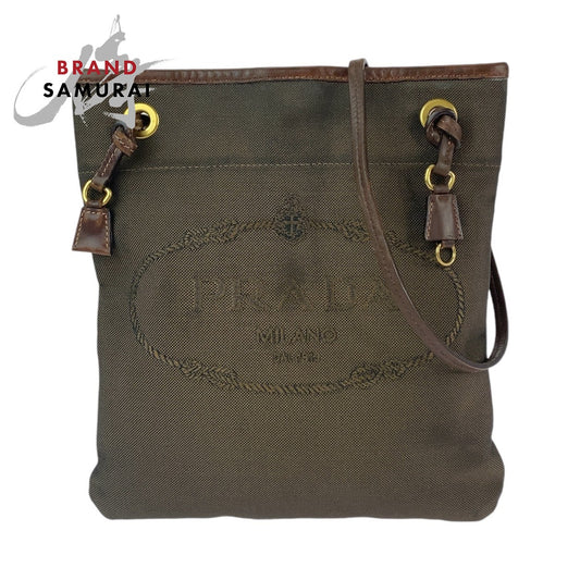 Prada Logo Jacquard Canvas Leather Shoulder Bag