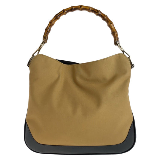 Gucci Bamboo Canvas Leather Hobo Bag