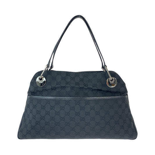 Gucci Black GG Canvas Leather Tote Bag