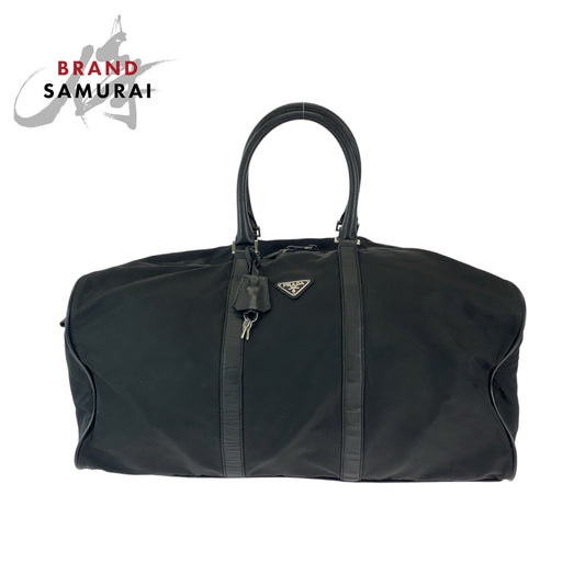 Prada Nylon Tessuto Logo Plate Boston Bag