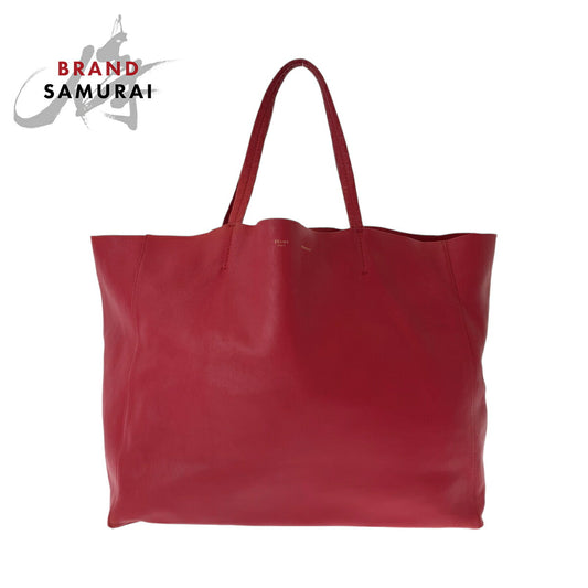 Celine Red Leather Horizontal Cabas Tote Bag