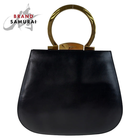 Salvatore Ferragamo Gancini Black Gold Handbag Vanity