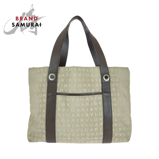 Bvlgari Canvas/Leather Logo Mania Tote Shoulder Bag