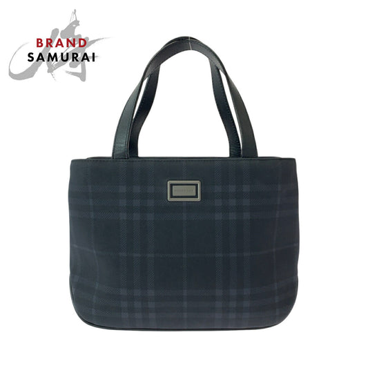 Burberry Check Canvas Tote Bag Navy Silver