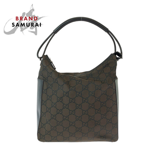 Gucci Nylon Shoulder Bag Brown Silver Hardware