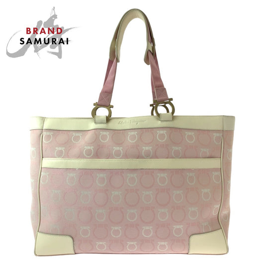 Salvatore Ferragamo Gancini Canvas Leather Tote Bag