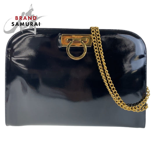 Salvatore Ferragamo Vintage Gancini Patent Leather Shoulder Bag Clutch