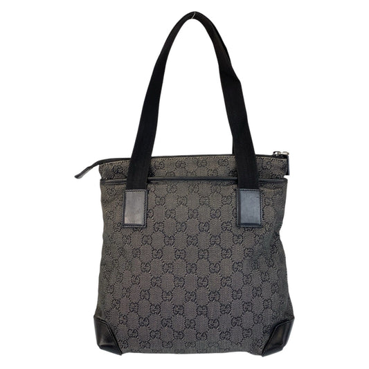 Gucci Black GG Canvas Leather Tote Bag