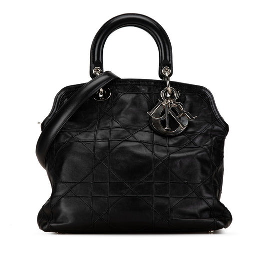 Dior Cannage Leather 2WAY Handbag Black