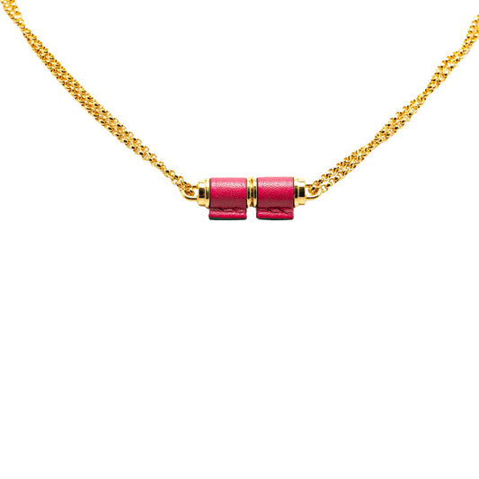 Hermes Charnieres Necklace Gold Pink Leather