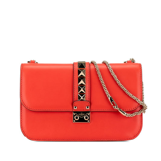 Valentino Rockstuds Leather Chain Handbag Red