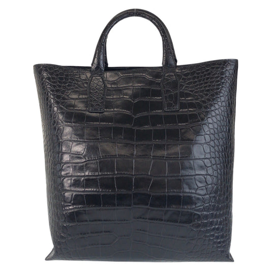 HUGO BOSS Embossed Black Leather Tote Bag